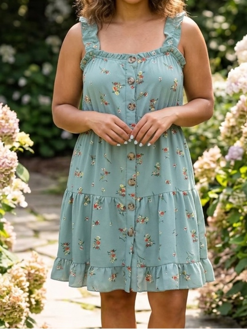 Teal Floral Button-Front Dress - Size Large